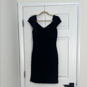 White House Black Market Elegant Black Bodycon Cocktail Cap Sleeve Mini Dress